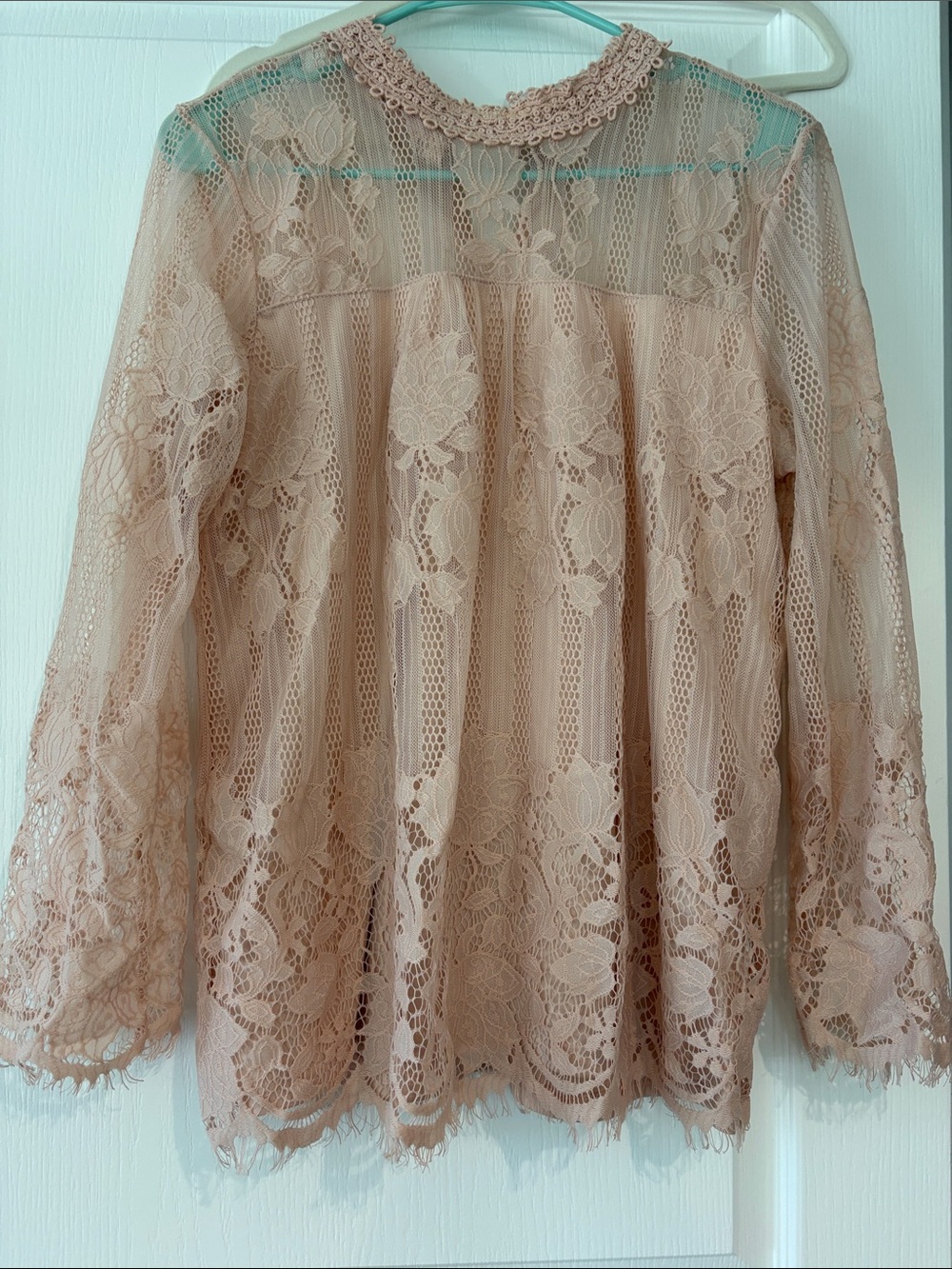 Ultra Pink Blush Lace Long-Sleeve Peasant Top